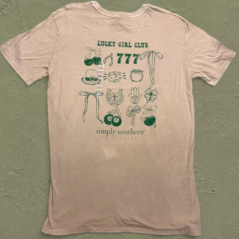Simply Southern Lucky Girl Club 777 Cherry Bow Graphic Tee XL
